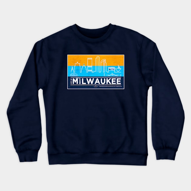 MKE Flag & City Skyline • Milwaukee, WI Crewneck Sweatshirt by The MKE Rhine Maiden